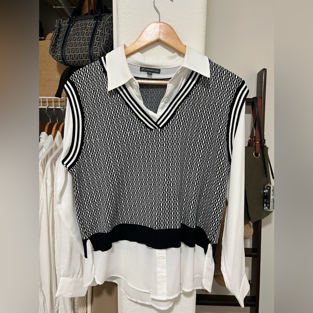 ADRIANNA PAPELL Black and White Women's Top